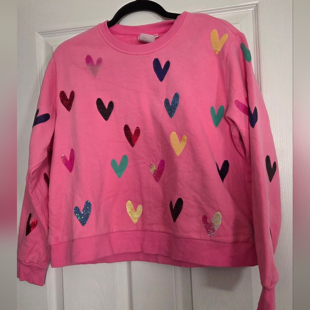 QUEEN OF SPARKLES Pink Sweater with Multicolor Hearts